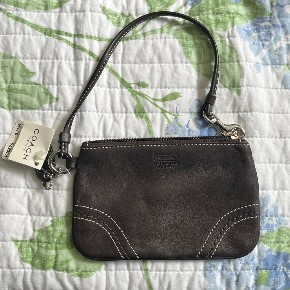 NWT Coach brown leather wristlet